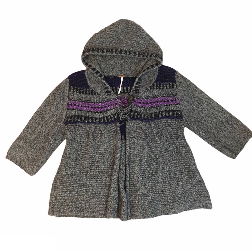 FREE PEOPLE Gray Hooded Cardigan Sweater Top Large